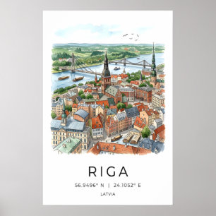 Impression d'art de la skyline de Riga aquarelle (