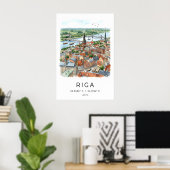 Impression d'art de la skyline de Riga aquarelle ( (Bureau à domicile)