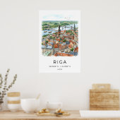Impression d'art de la skyline de Riga aquarelle ( (Cuisine)