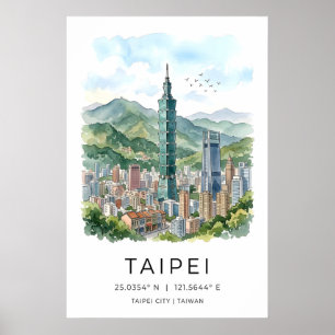 Impression d'art de la skyline de Taipei Aquarelle