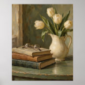 Impression d'art de la table de lecture de tulipes (Devant)