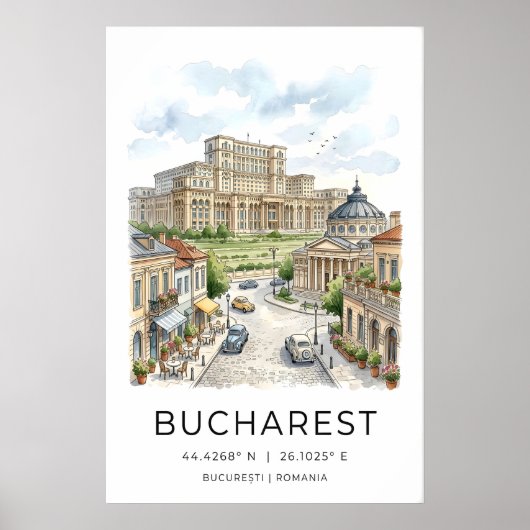 Impression d'art de la ville de Bucarest dessinée  (Devant)