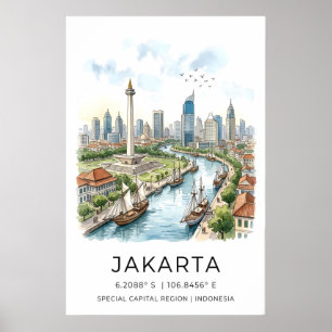 Impression d'art de la ville de Jakarta multicolor