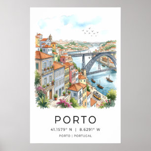 Impression d'art de la ville de Porto aquarelle, t