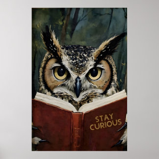 Impression d'art de lecture de hibou curieux - Amo
