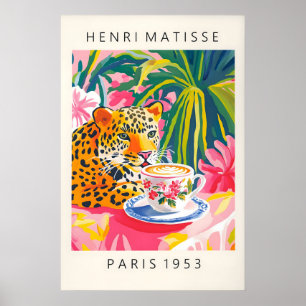 Impression d'art de léopard buvant du café Henri M