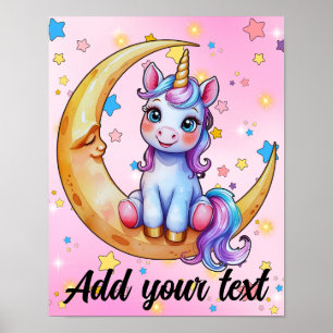 Impression d'art de licorne sur lune 11x14
