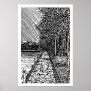 Impression d'art de ligne de promenade de lac pano