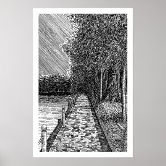 Impression d'art de ligne de promenade de lac pano