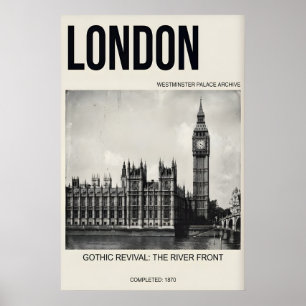 Impression d'art de Londres murale noir et blanc W