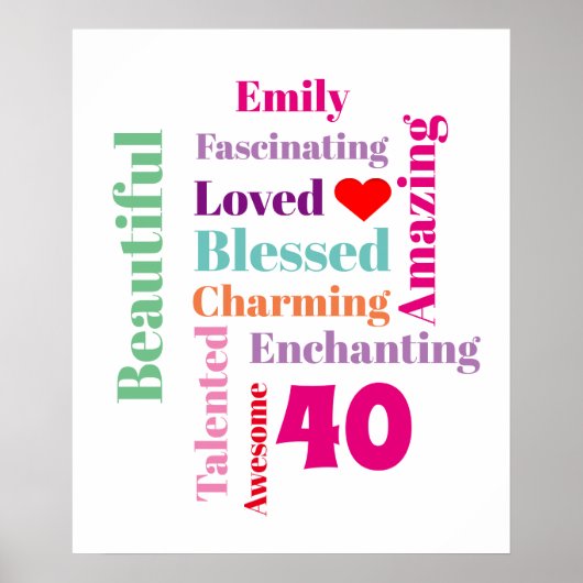 Impression d'art de mots d'anniversaire personnali (Devant)