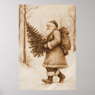 Impression d'art de Noël du Père Noël vintage rétr