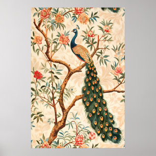 Impression d'art de paon Élégance florale, Nature 