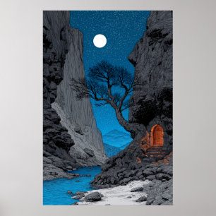 Impression d'art de paysage de canyon sous la lune