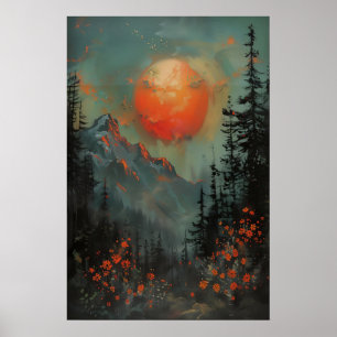 Impression d'art de paysage de montagne au coucher