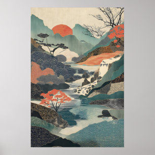 Impression d'art de paysage japonais Cascade, Sole