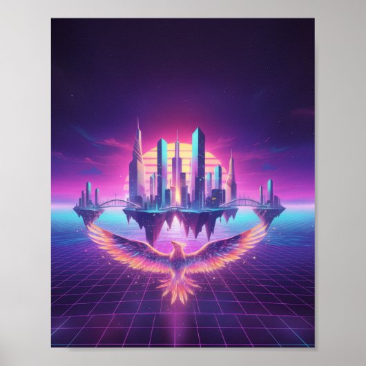 Impression d'art de paysage urbain néon Synthwave (Devant)