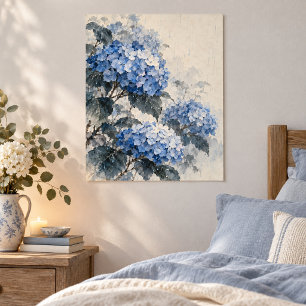 Impression d'art de pluie d'hortensia bleu