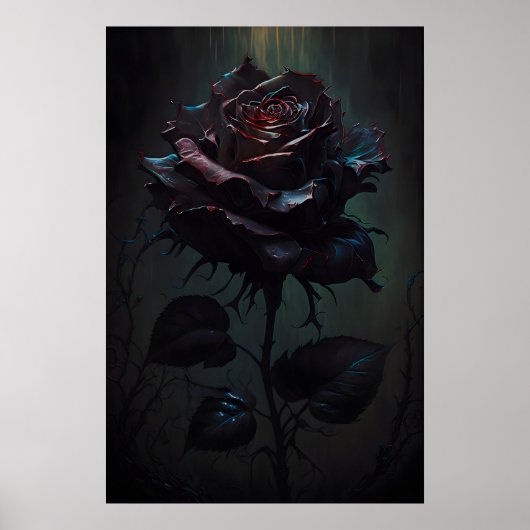 Impression d'art de rose noire gothique Affiche fl (Devant)