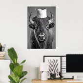 Impression d'art de salle de bain de bison drôle, (Bureau à domicile)
