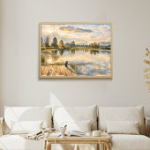 Impression d'art de scène de lac à l'aquarelle pou