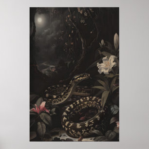 Impression d'art de serpent botanique sombre Fleur