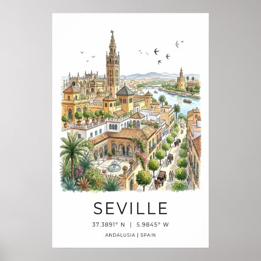 Impression d'art de Séville Skyline illustré avec (Devant)