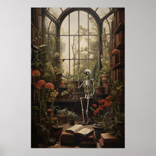 Impression d'art de squelette de bibliothèque bota