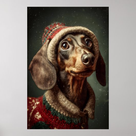 Impression d'art de teckel de Noël, chien en pull (Devant)