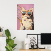 Impression d'art de tennis de chat rose drôle - Mu (Bureau à domicile)