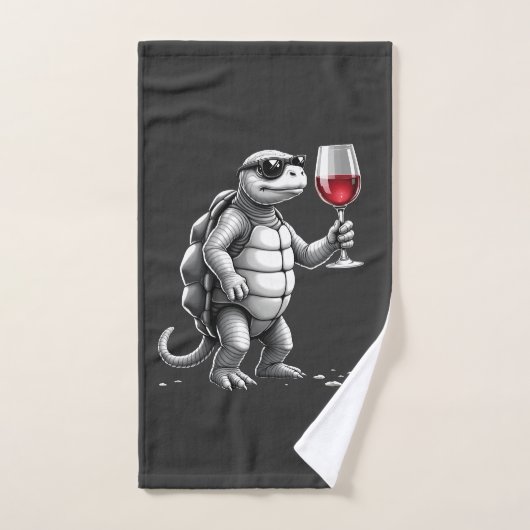 impression d'art de tortue cool buvant du vin roug (Serviette à main)