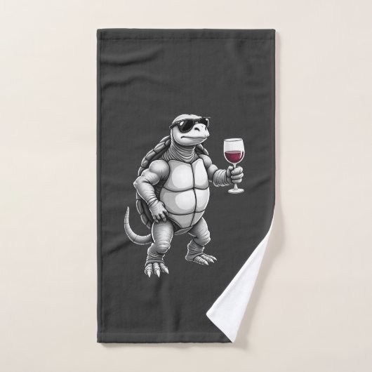 impression d'art de tortue cool buvant du vin roug (Serviette à main)