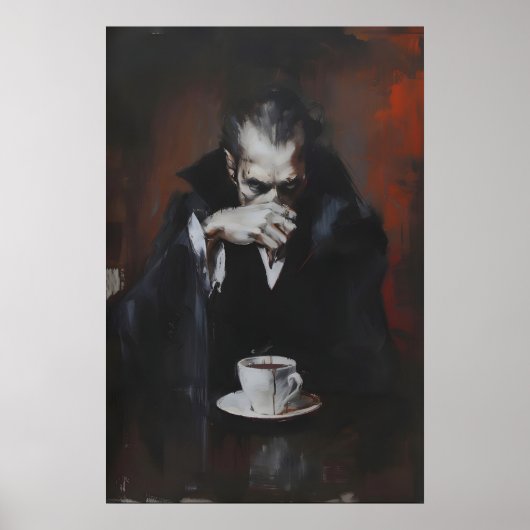 Impression d'art de vampire buvant du café, gothiq (Devant)
