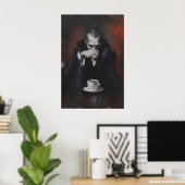 Impression d'art de vampire buvant du café, gothiq (Bureau à domicile)