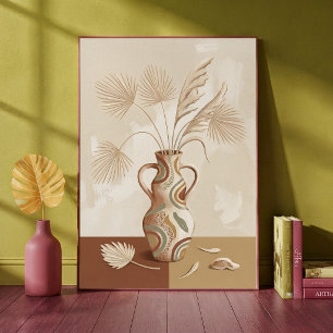 Impression d'art de vase à motifs de feuilles de p