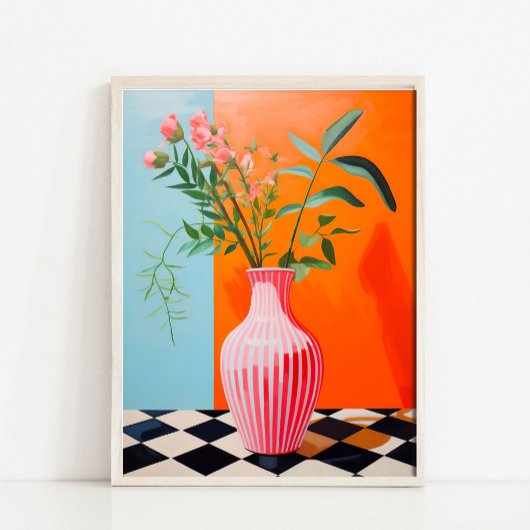 Impression d'art de vase de fleurs, peinture à l'h