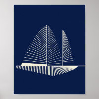 Impression d'art de voilier minimaliste bleu marin