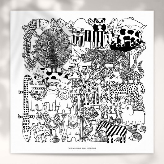 Impression d'art dessinée en noir et blanc d'anima