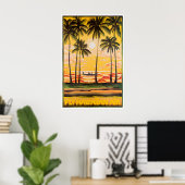 Impression d'art d'Hawaï Affiche de voyage aérien (Bureau à domicile)