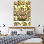 Impression d'art d'Hippopotame joueur & Oiseau – 1 (Insitu(Chambre))