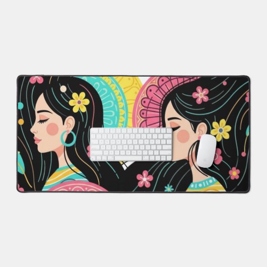 Impression d'art d'illustration de femmes bohèmes (Clavier et souris)