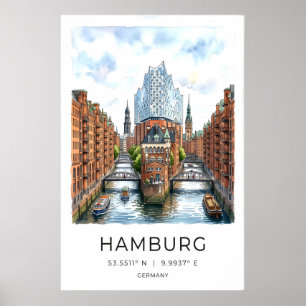 Impression d'art du canal de Hambourg - Paysage ur