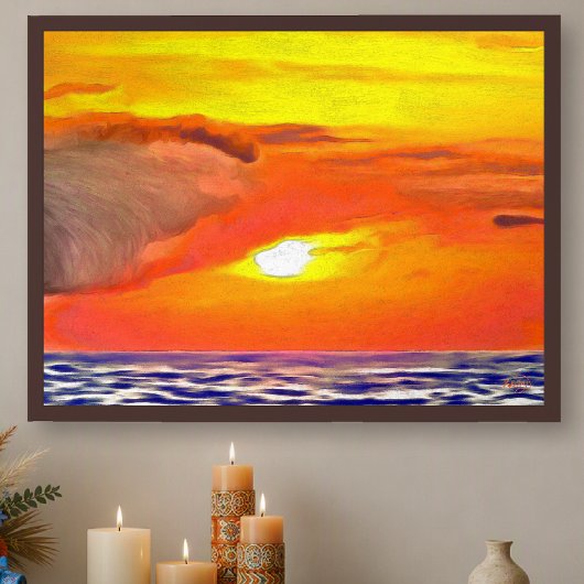 Impression d'art du coucher de soleil sur l'océan