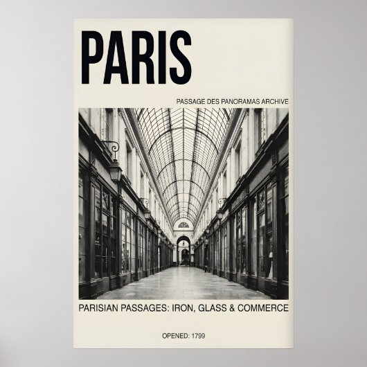 Impression d'art du Passage Parisien Noir & Blanc, (Devant)