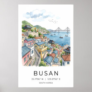 Impression d'art du port de Busan Scène côtière de