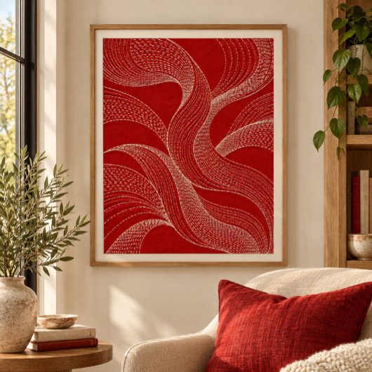 Impression d'art du rythme Sashiko écarlate