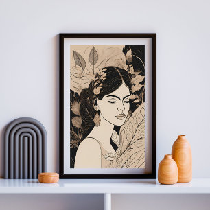 Impression d'art en ligne de femme botanique Boho