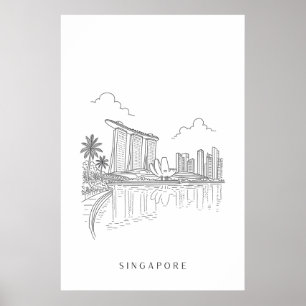 Impression d'art en ligne minimaliste de Singapour