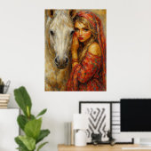 Impression d'art fine Femme avec cheval blanc (Bureau à domicile)