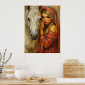 Impression d'art fine Femme avec cheval blanc (Cuisine)